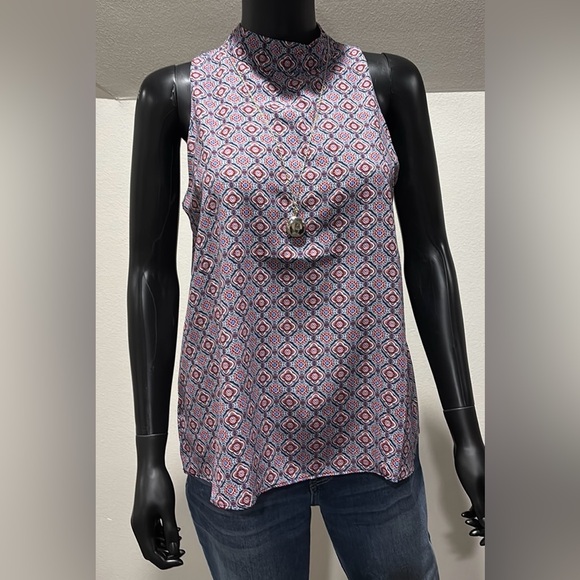 Adrienne Vittadini medallion print sleeveless halter blouse small S - Picture 4 of 9